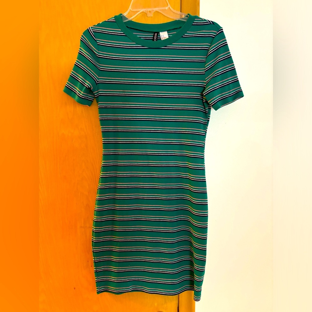 Divided H&M green stripe bodycon style ribbed dress, from smoke free home